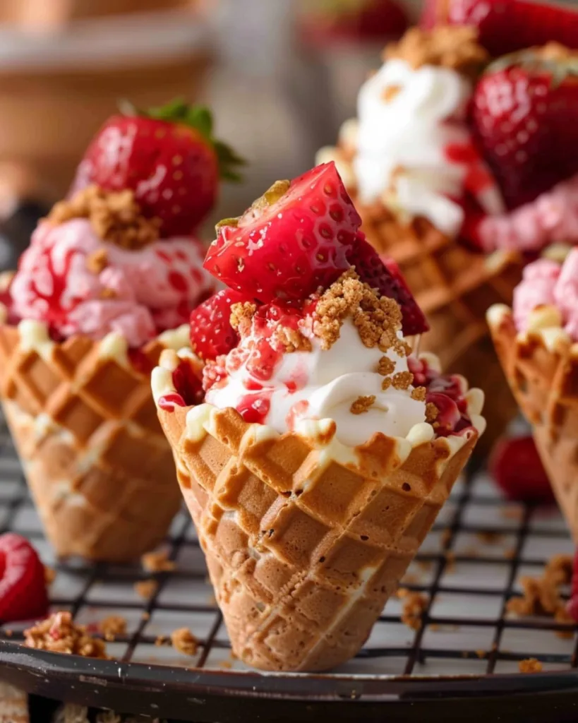 Strawberry Crunch Cheesecake Cones 1