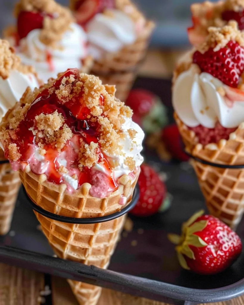 Strawberry Crunch Cheesecake Cones 3