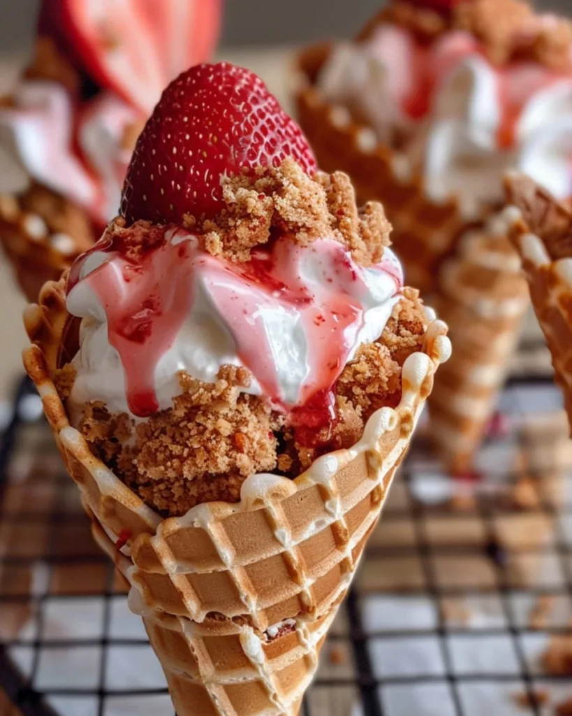 Strawberry Crunch Cheesecake Cones 4