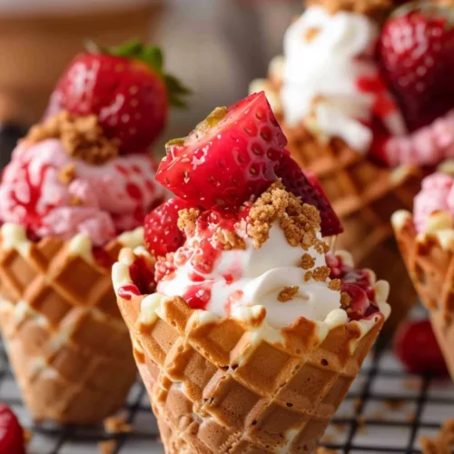 Strawberry Crunch Cheesecake Cones Recipe