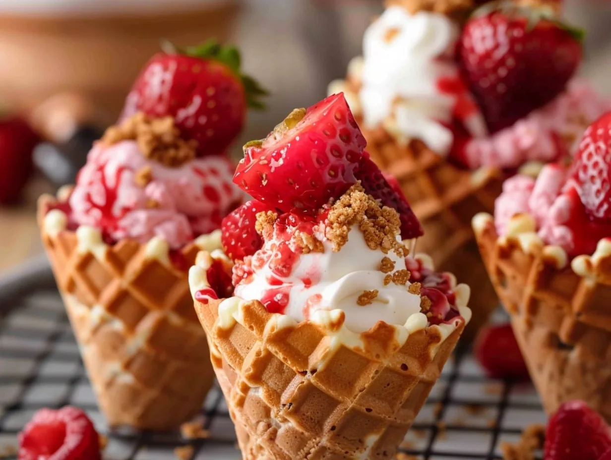 Strawberry Crunch Cheesecake Cones